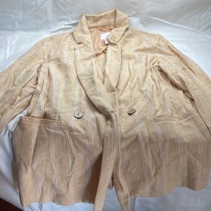 Lauren Conrad,yellow and white thin striped button up blouse.